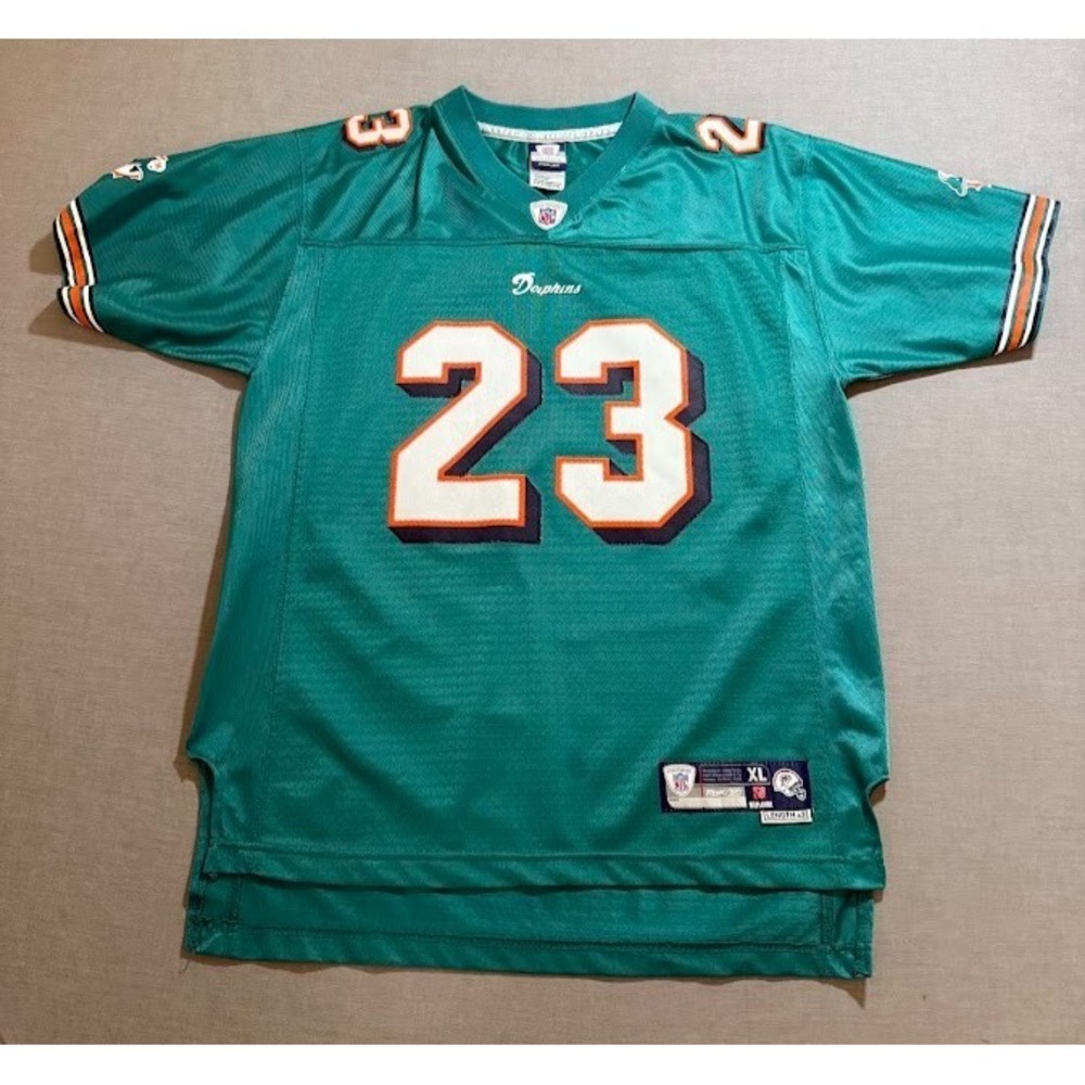 Miami Dolphins Ronnie Brown #23 Jersey Boys XL Blue Short Sleeve Helmet Tag Y2K.